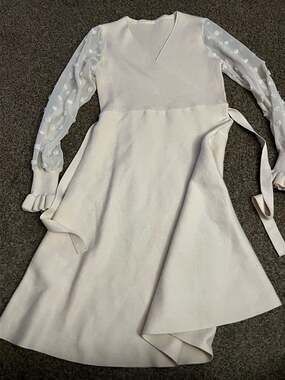 Chicwish Cream Petite Dobby Flare Sleeve Wrap Mini Dress